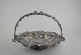 Silver Plate Footed Repousse Bridal Basket with Handle, Fruit / Foliage Pattern