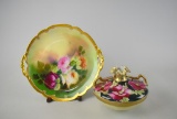 Antique Hand Painted China Pickard Tray & Nippon Moriage Vase