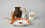 Five Small Decorative Pieces: Papier Mache Bell, Japan Lady Bell, & Others
