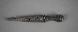 Antique Silver Plated Dagger with Scabbard, Gold Inlay on Blade
