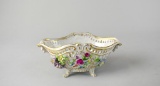 Dresden Hand Painted Porcelain Footed Bowl with Applied Flowers