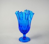Fenton Colonial Blue “Valencia” 8.5” Glass Handkerchief Vase