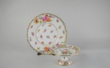 Two Dresden Style Floral Design China Pieces: 11.5 “ Plate and Tidbit Dish