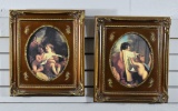 Pair of Classical Putti Prints in Antiqued Finish Wood Frames