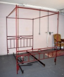Ballard Designs Red Enamel Tubular Metal Canopy Queen Bed with Ball Finials