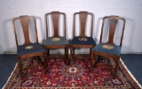 Set of Vintage Walnut Dining Side Chairs with Embroidery Seats