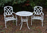 White Finish Aluminum Patio Cafe Set, Table and Two Chairs