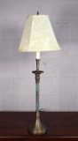Bronze and Verdigris Finished Candlestick Table Lamp