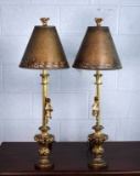 Pair of Gilded Sideboard Lamps