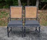 Pair of Furniture Classics Grey Bambooesque Side Chairs with Caned Backs