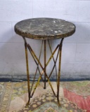 Marble Topped Gilt Strap Metal Stand
