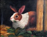 L.H. Ruey (XX-XXI) Painting of Rabbit, Oil on Canvas, Signed