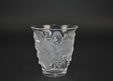 Lalique France “Saumur” Clear, Frosted Grape & Leaf 5” Glass Vase, Signed