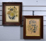 Pair of Antique Botanical Lithographs in Antique Walnut Frames
