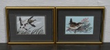 Pair of Cooks Woven Silk Bird Pictures, England: Wren & Mallard Ducks