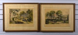 Two Currier & Ives Lithographs: “A New England Home” #4417 & “A Home on The Mississippi” #2876