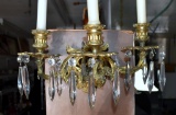 Gilt Metal & Crystal Prisms Three-Arm Candle Sconce