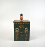 Jemme L. Wilkes Hand Painted Lidded Wood Box with Two Small Fabric Primitives, 1982