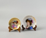 Two Small Vintage Pin Dishes on Wooden Easels