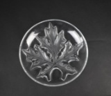 Lalique France “Montreal” Maple Leaf Motif 9.5” Round Glass Tray, Signed