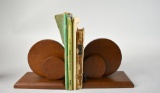 Pair of Wooden Art Deco Bookends with Five Vintage Publications