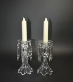 Pair of Antique Crystal Candlesticks with Drip Bobeches & Prisms