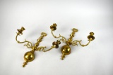 Pair of Polished Brass Two-Light Candle Sconces
