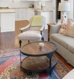 Steampunk Steel and Wood Round Side Table