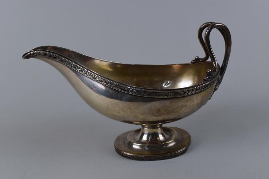 Tiffany & Co. English Sterling Silver Sauce Boat, Greek Key Rim