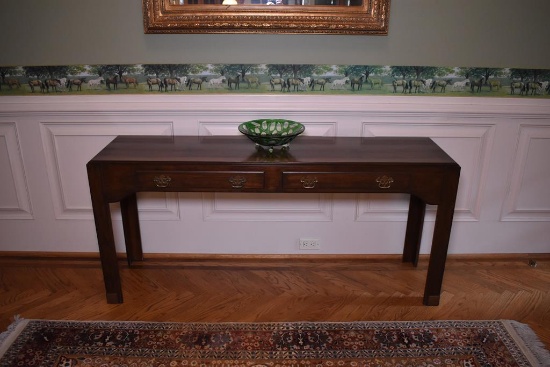 Pennsylvania House Bookmatched Top Walnut Foyer Console Table, Brass Fittings