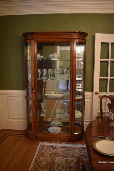 Lighted Cherry China Display Cabinet with Glass Shelves and Mirrored Back & Bottom