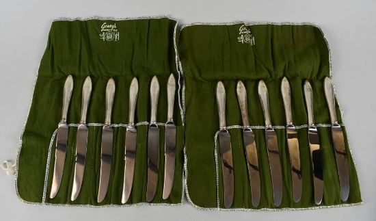 Set of 12 Towle Lafayette Sterling Silver Handle Luncheon Knives with Silver Clothes