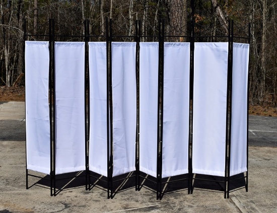White Nylon Eight Panel Black Metal Folding Screen