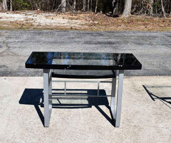 Contemporary Glass Top and Black / Gray Metal Computer Workstation Desk with Glass Keyboard Drawer