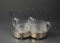 Elegant Etched Glass Sugar and Creamer Set with Sheffield Silver Plate Basket Holder
