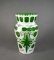 Arcadia Bohemian Czech Hand Painted Cased Cut to Clear Green Glass 10” Vase