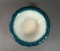 Antique Ironstone Round 10” Bowl with Teal Rim
