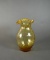 Vintage Fenton or Empoli Honey Amber Diamond Optic Glass Vase w/ Ruffled Top