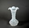 Fenton Spiral Optic French White Opalescent Spiral Swirl Ruffled Vase