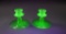Pair of Vintage Fostoria Uranium Green Glass Candle Holders