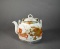 Antique Chinese Dragon & Carp Hexagonal Earthenware Teapot with Strainer
