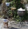 Lot of Metal Plant Stands with Ceramic, Metal or Wicker Planters