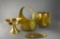 Four Hammered Brass Items: Compote, Basket, Planter, & Letter Opener w/ Pen Tray
