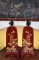 Pair of Vintage Occupied Japan Pagoda Motif Decorated Red Ceramic Lamps