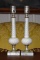 Pair of Vintage Satin Glass Column with Alabaster Base Lamps
