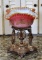 Antique Victorian Mt. Washington Peachblow Gilded Bride's Basket & Meriden Silver Plate Stand