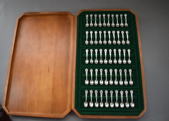 Vtg 1978 Franklin Mint Ltd Ed Sterling Silver State Flower 50 Piece Spoon Set in Display Case