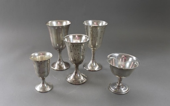 Five Sterling Silver Hollowware Goblets & Cups: Preisner, Gorham, Elgin, & Other