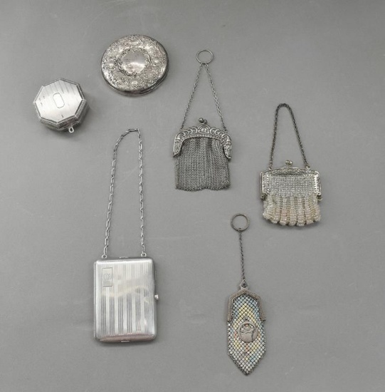 Lot of Six Vintage Silver Ladies Coin Purses & Compacts: Tiffany, Webster, & Others