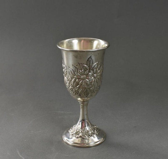 S Kirk & Son Sterling Silver Repousse Hand Decorated Water Goblet
